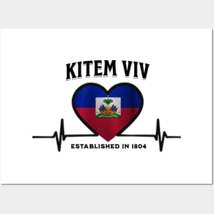 KITEM VIV (HAITI FLAG HEART) Posters and Art